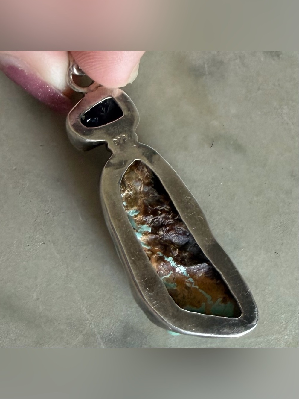 Native American Sterling Silver Turquoise Amethyst Sterling Silver Pendant 7.76g - Picture 2 of 5